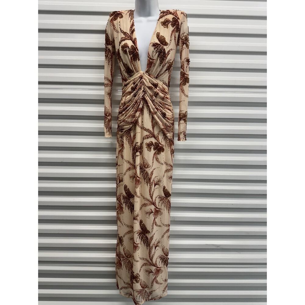 PATBO Runway S25 Sunset Plunge Maxi Size 0 Beige NWT!
